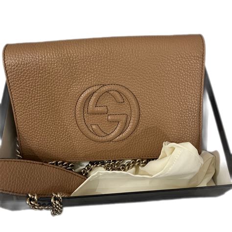 Gucci Soho Camelia Crossbody Bag Beige 